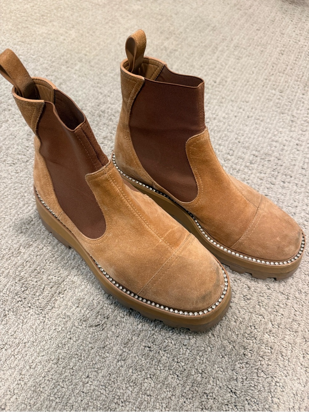 Jimmy Choo Suede Chelsea Boots in Tan - Rugged Slip-On Style